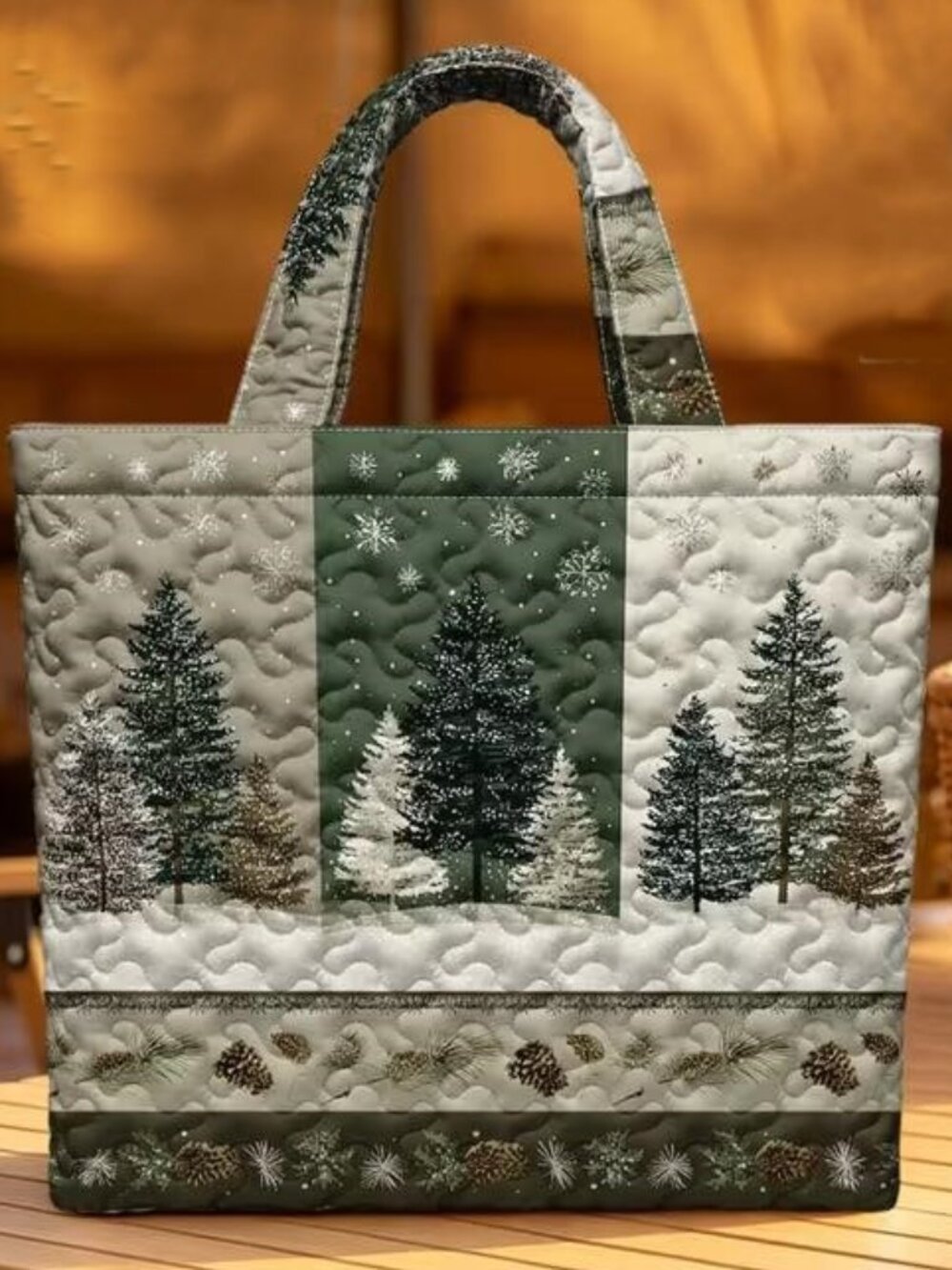 QUILTED WINTRY PINES TOTE